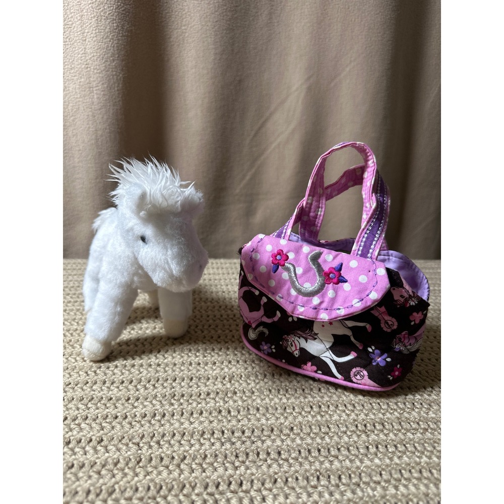 Douglas Sassy Pet Saks White Horse Plush with Quilted Horseshoe Carrying Bag